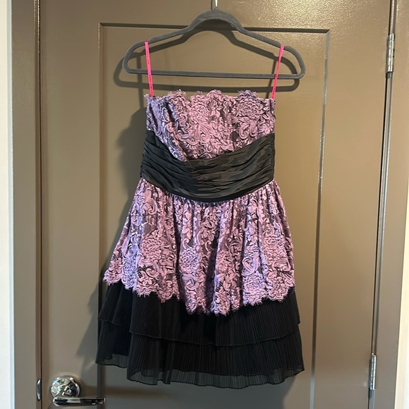 Betsey Johnson Vintage Strapless Purple/Black Lace Party Dress - Picture 1 of 4